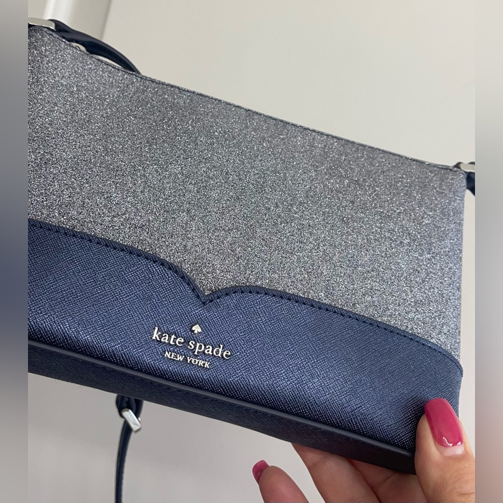 NWOT! Kate Spade Lola Glitter Navy and Silver Crossbody Bag( Navy dusk) - Picture 11 of 16